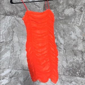 Ruched Body Con Highlighter Orange Dress